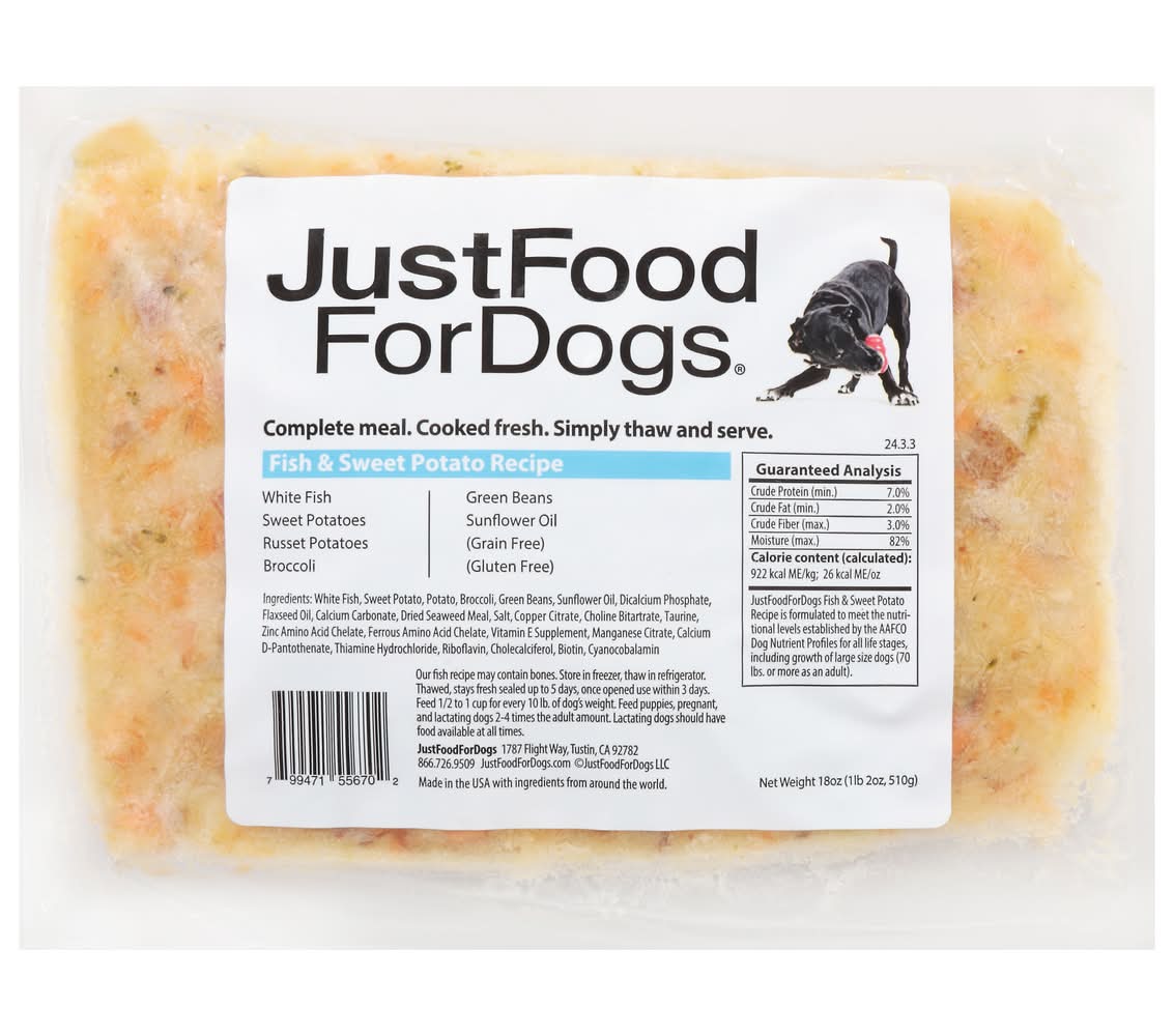 JustFoodForDogs Fish & Sweet Potato Dog Food (18 oz)