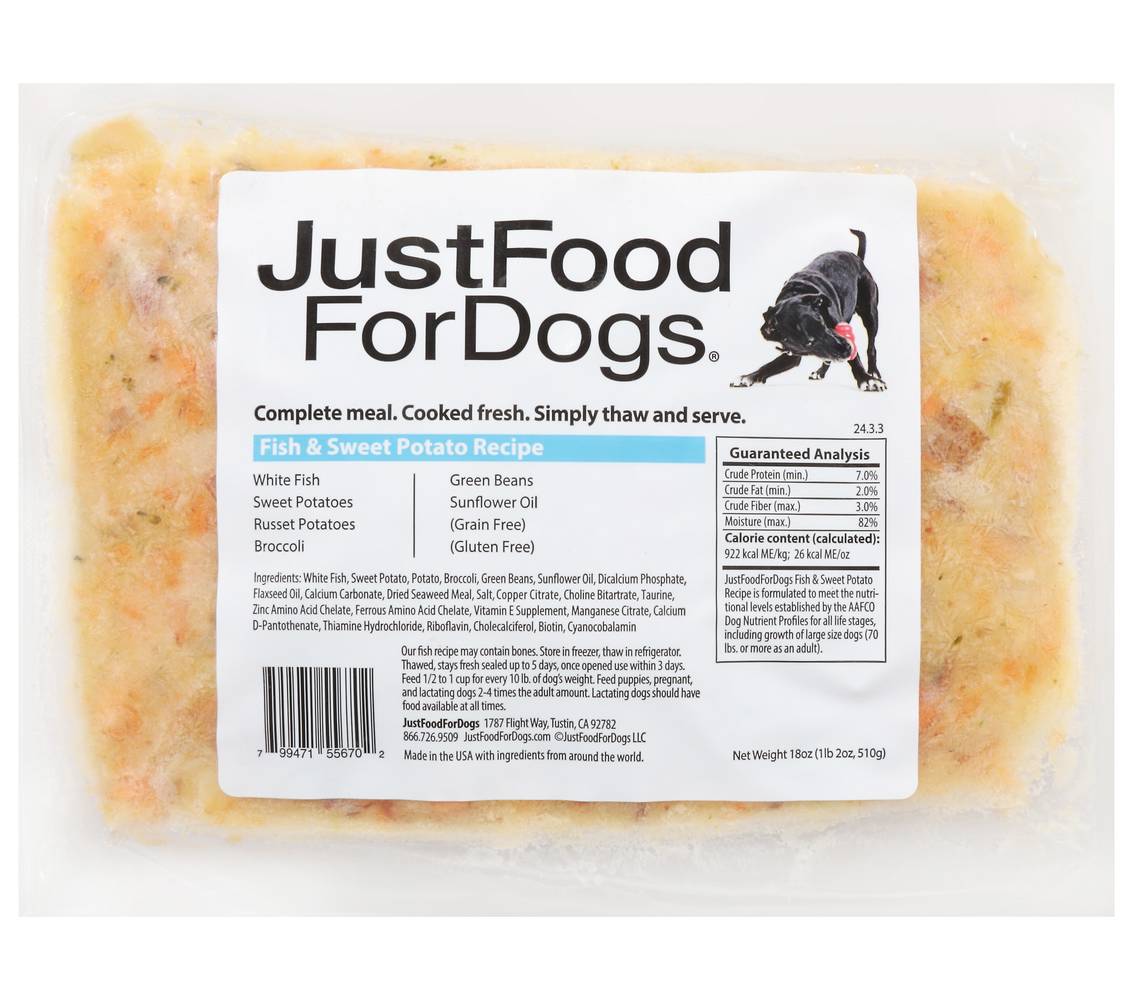 JustFoodForDogs Fish & Sweet Potato Dog Food (18 oz, 7 ct)