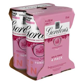 Gordon'S Premium Pink Gin & Tonic 4 X 250Ml Ready To Drink Premix Can Multipack