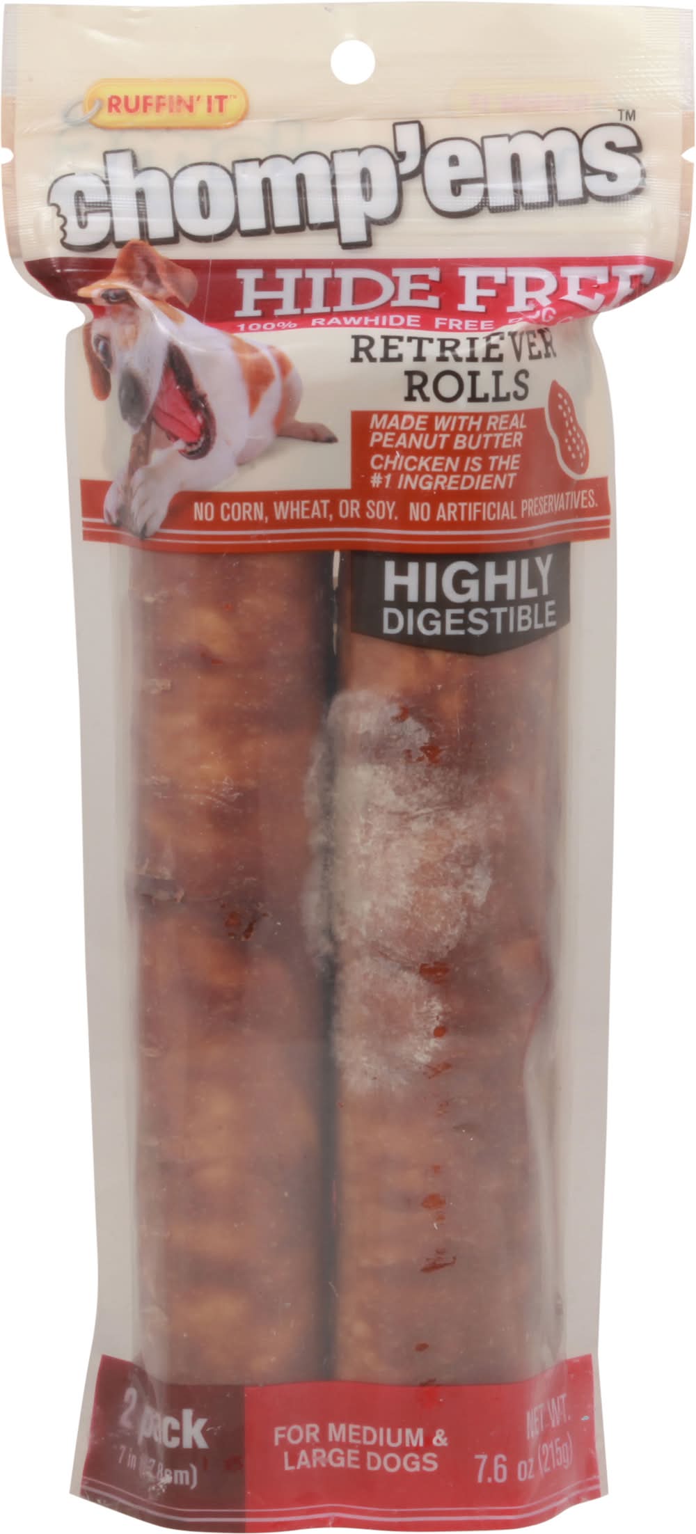 Ruffin' It Chomp'ems Peanut Butter & Chicken Retriever Roll Dog Chews (7.6 oz)