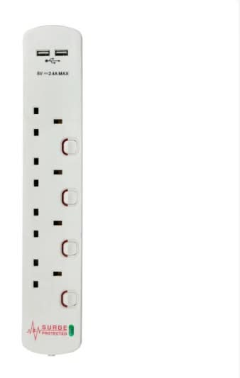 Morrisons 13 AMP 4 Gang USB Switch Surge Extension Lead 2m