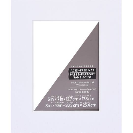 8" X 10" White Museum Wide Bevel Mat By Studio Decor, 5" X 7" Opening Size