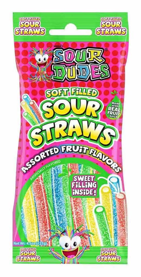 Sour Dudes Soft Filled Sour Straws Candy 4.5 Oz