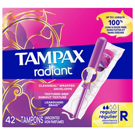 Tampax Radiant Tampons Unscented Regular Absorbency (42 ct)