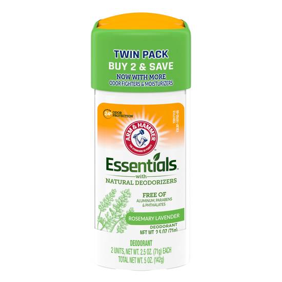 ARM & HAMMER Essentials Deodorant, Solid Oval, Rosemary Lavender, Twin Pack (Pack of 2, 2.5 OZ)