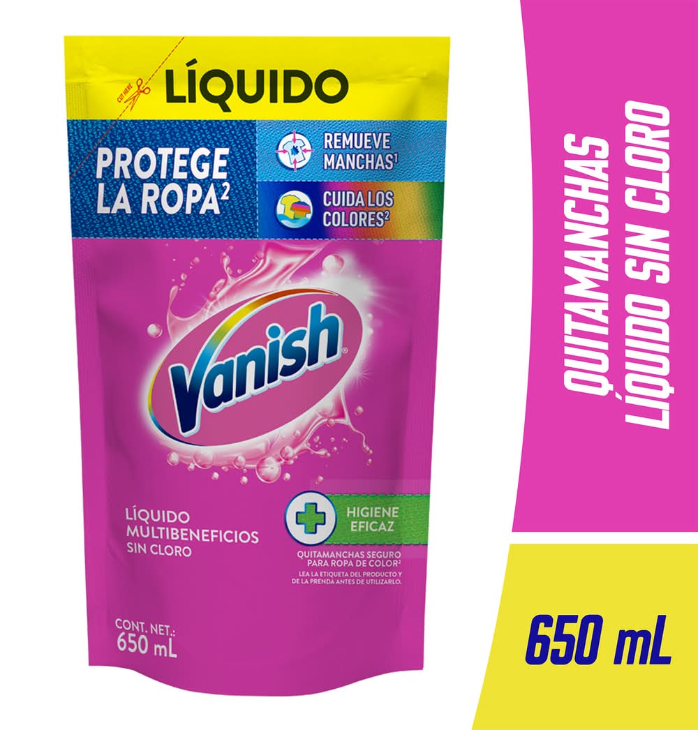 Vanish · Quitamanchas en gel rosa para ropa sin cloro (650 ml)