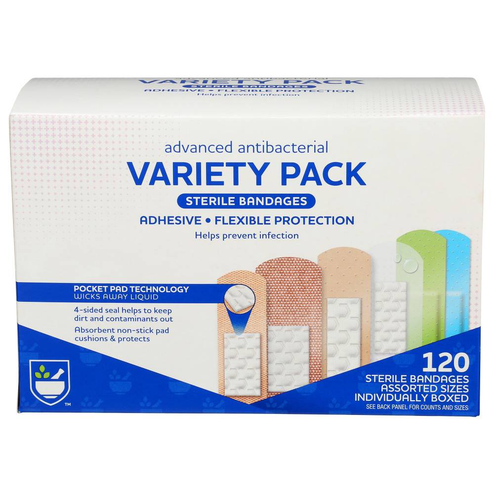 Rite Aid First Aid Antibacterial Adhesive Bandages Variety Pack (120 ct)