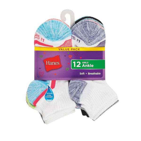 HANES GIRLS COOL COMFORT ANKLE HGBA12 12PK M