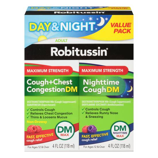 Robitussin Cough+Chest Congestion Dm/Nighttime Cough Dm (2 ct)