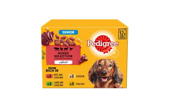 Pedigree Senior Wet Dog Food Pouches Mixed in Jelly 12 pack