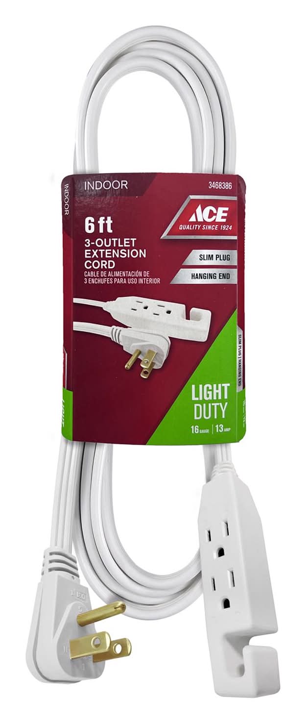 Ace Indoor 6 Ft. L White Extension Cord 16/3 Spt-3