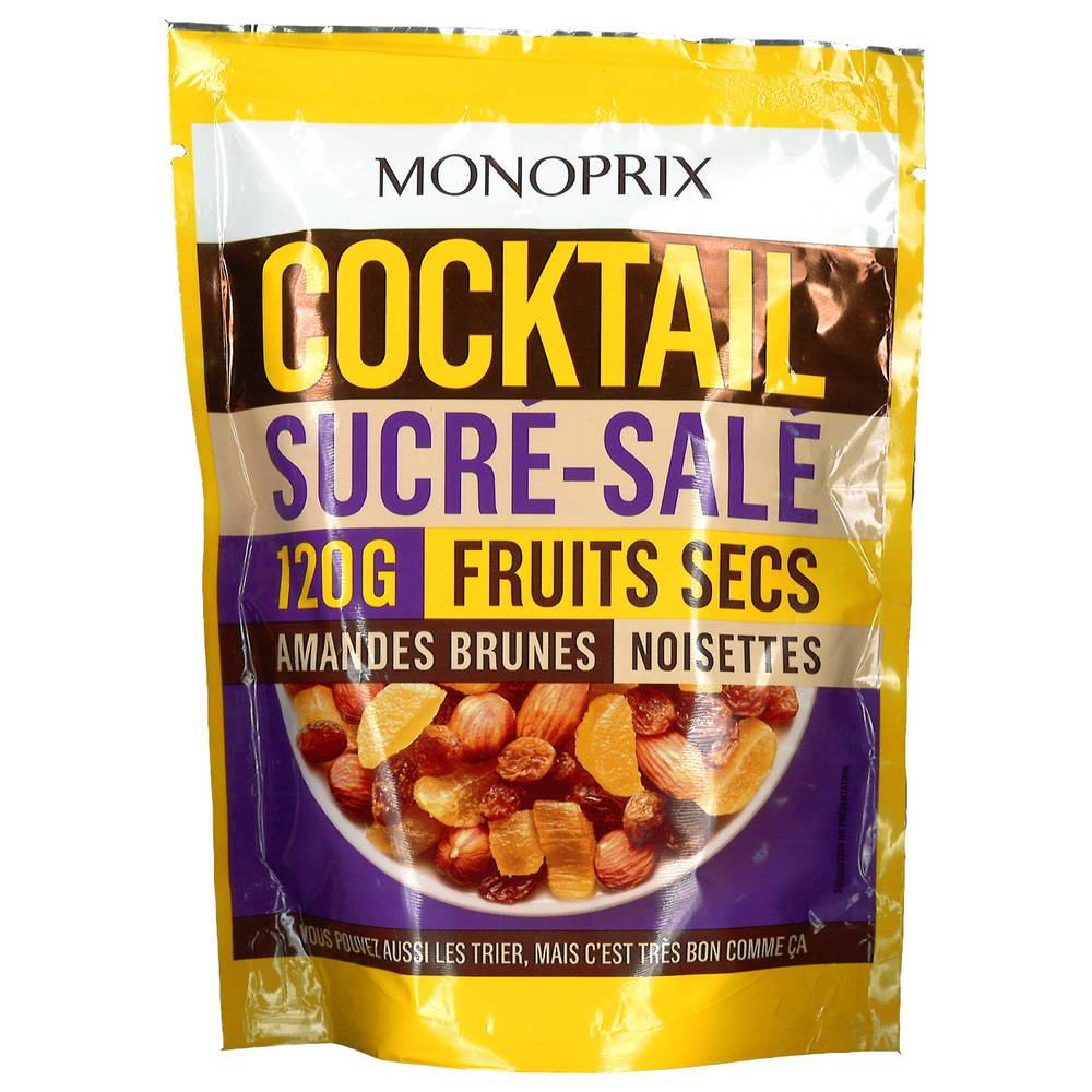 Monoprix - Cocktail de fruits secs sucré salé aux amandes brunes et noisettes (120g)