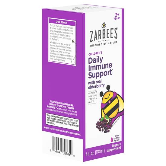 Zarbee's Real Elderberry 2+ Years Children's Daily Immune Support Syrup With Vitamin C & Zinc