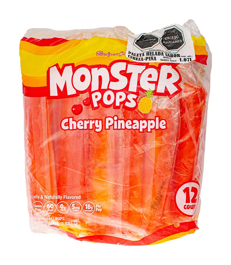Monster Pops · Paletas monstruo, cereza - piña (12 un)