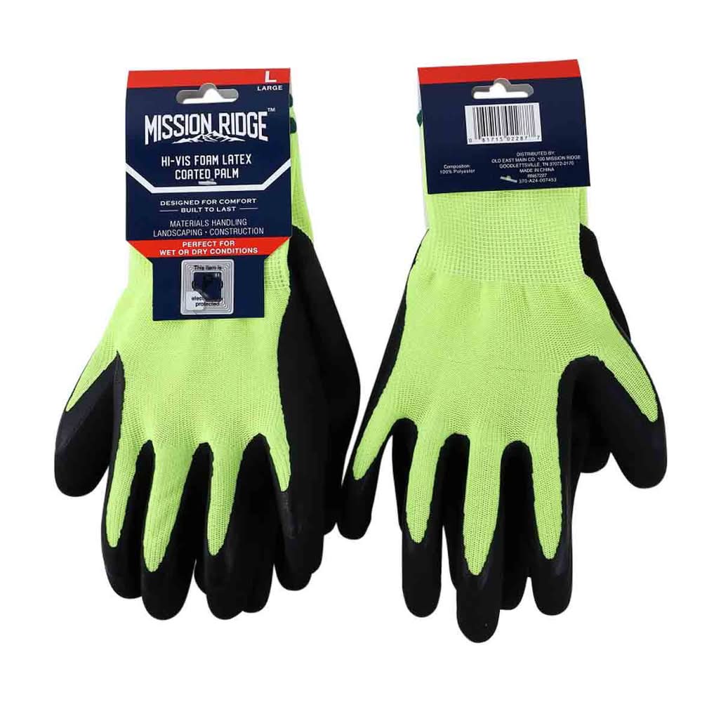 Mission Ridge Hi-Vis Foam Latex Coated Palm Gloves Yellow