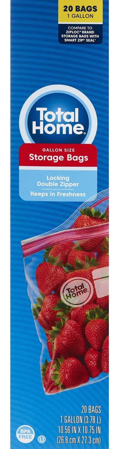 Total Home Color Seal Double Zipper Storage Bags Gallon, 10.56x10.75 in (20 ct)