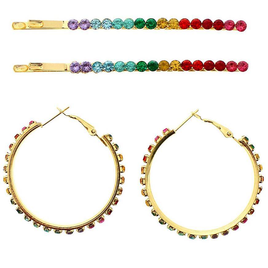 Rainbow Pierced Clip-On Plastic Metal Earrings, 2ct