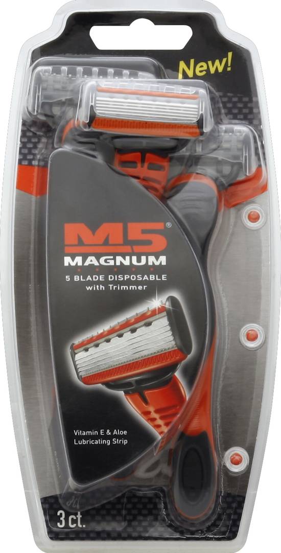 M5 Magnum 5 Blade Disposable Razor With Trimmer (3 ct)