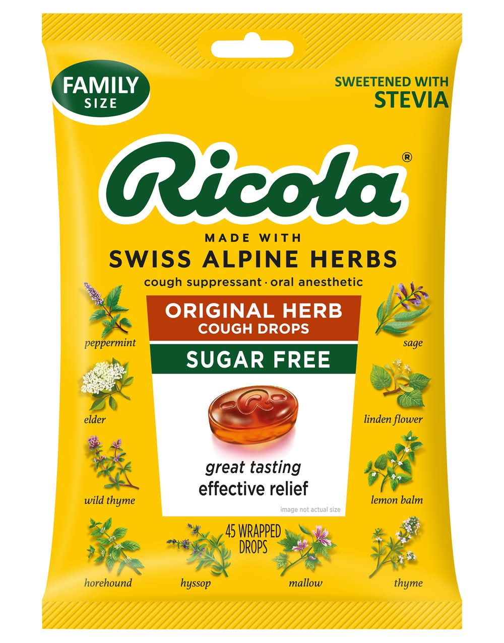 Ricola Zero Sugar Original Swiss Herb Cough Suppressant Throat Drops