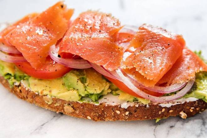 Avocado Toast and Smoked Salmon.