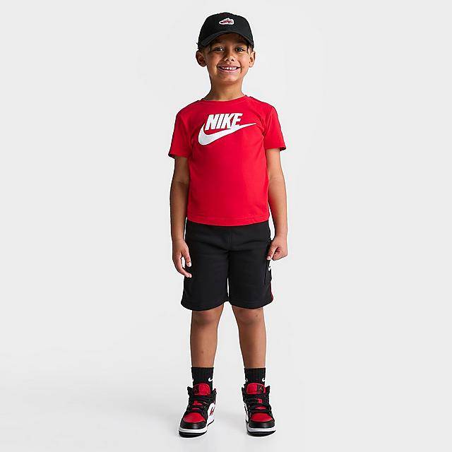 Nike Little Kids' Futura Tape T-Shirt and Cargo Shorts Set (university red-black)