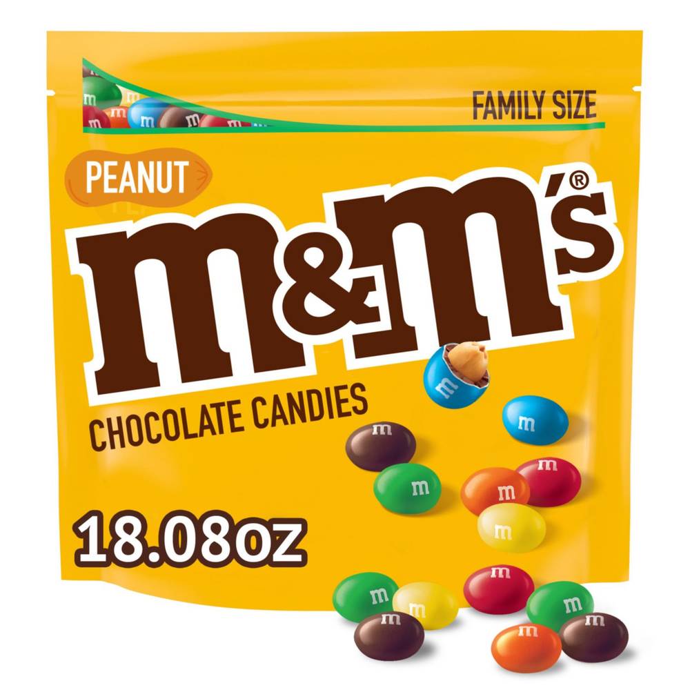 M&M'S Peanut Milk Chocolate Candy, Family Size, 18.08 Oz