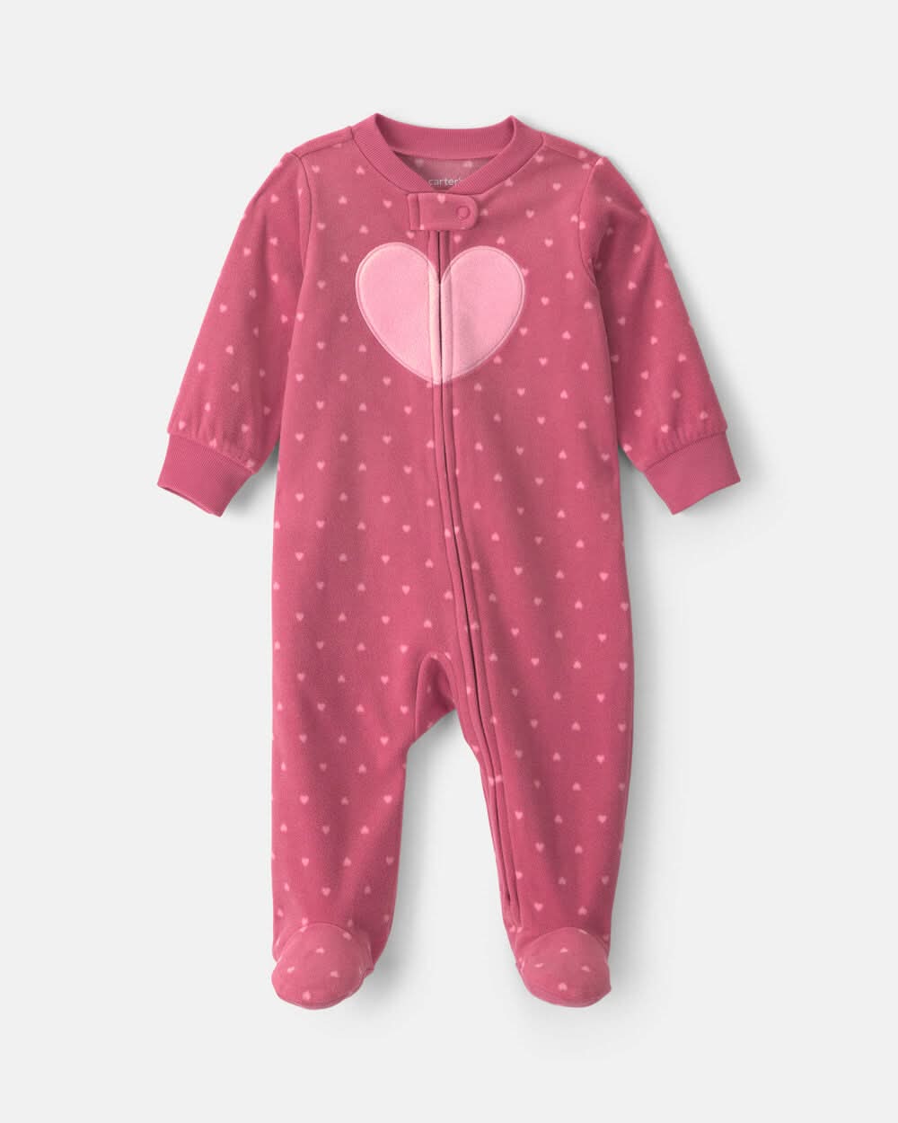 Baby Girl Heart Fleece 2-Way Zip Sleep & Play Pajamas - Pink - 6M