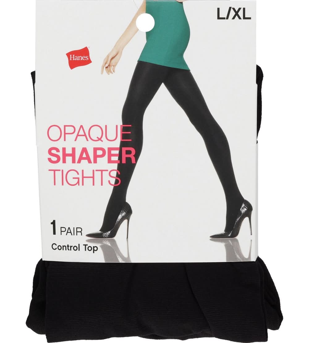Style Essentials By Hanes Opaque Shaper Tights, L/Xl, Black