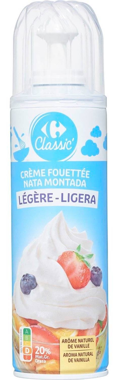 Carrefour Classic' - Crème fouettée légère 20% mg, vanille (250g)