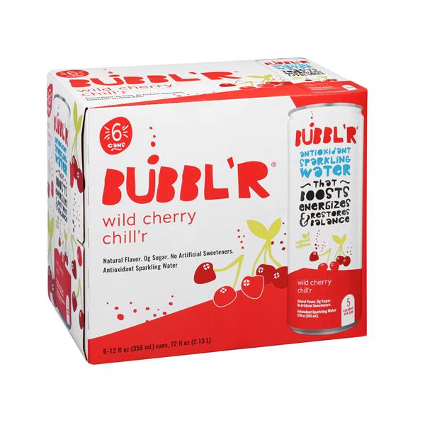 BUBBL'R Antioxidant Sparkling Water, Wild Cherry Chill’r (6 x 12 fl oz)