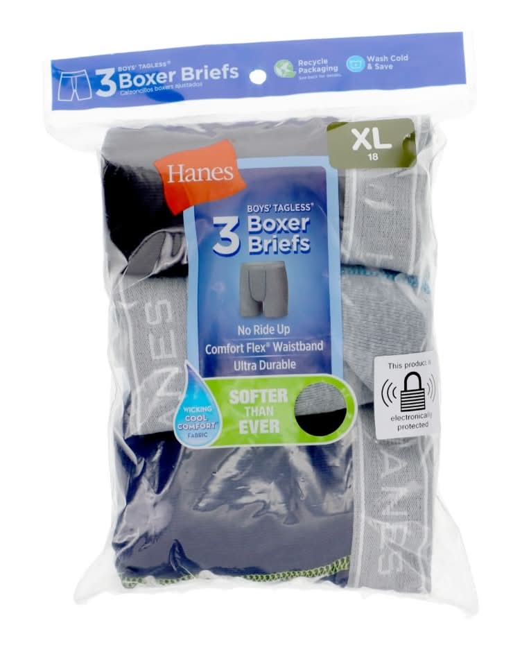 Hanes Boys Tagless Boxer Briefs, XL, Assorted (3 ct)