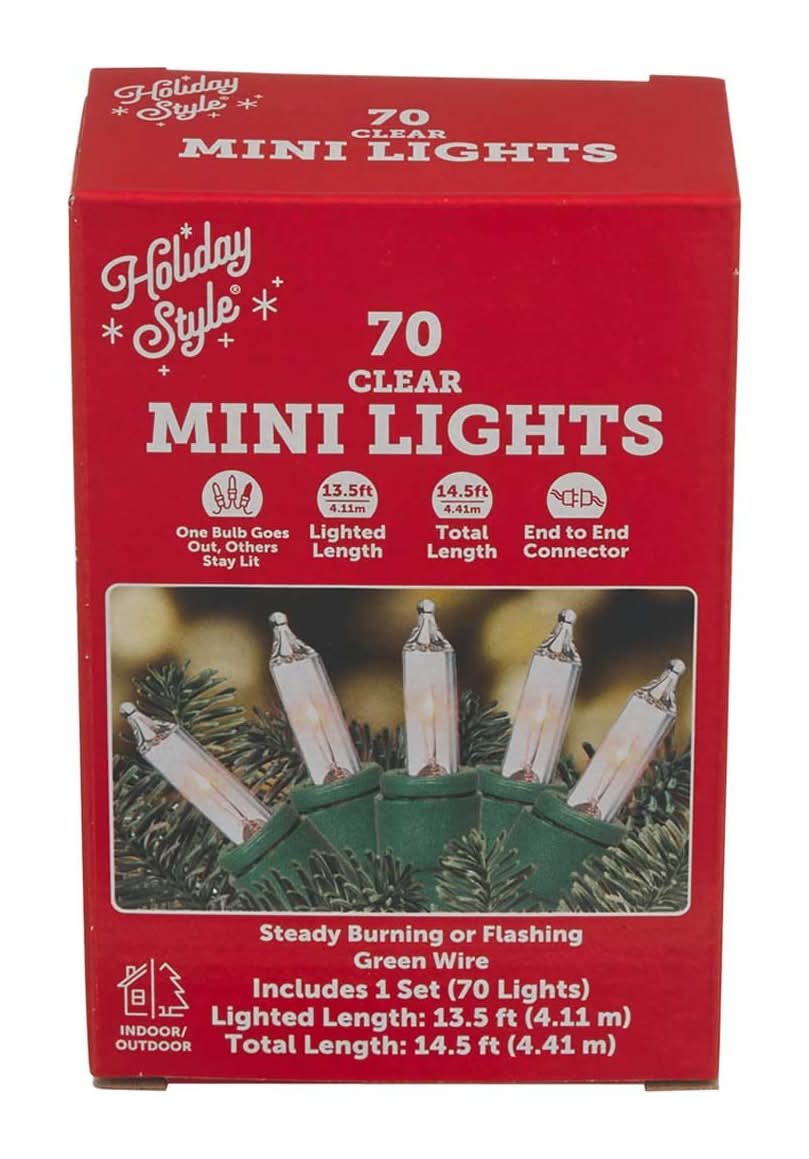 Holiday Style Clear Indoor or Outdoor Mini Lights, 14.5 ft (70 ct)