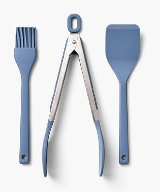 Figmint Silicone Mini Turner Basting Brush and Tongs Set, Blue (3 ct)