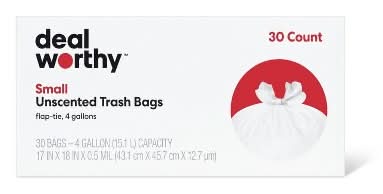 Dealworthy 4 Gallons Capacity Small Flap Tie Unscented Trash Bags, White (30 ct)