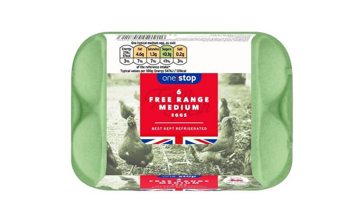 One Stop Free Range Eggs Medium 6 pack (392877)