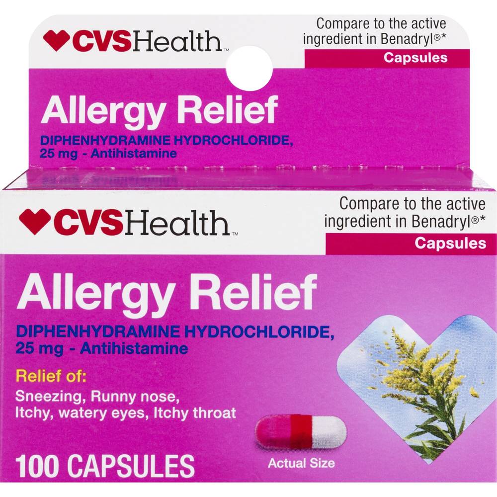 CVS Health Allergy Relief Diphenhydramine Capsules, 100 CT