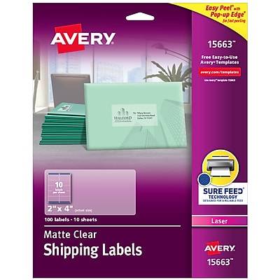 Avery Matte Shipping Labels With Sure Feed Technology 15663 Rectangle, 2" X 4", Clear