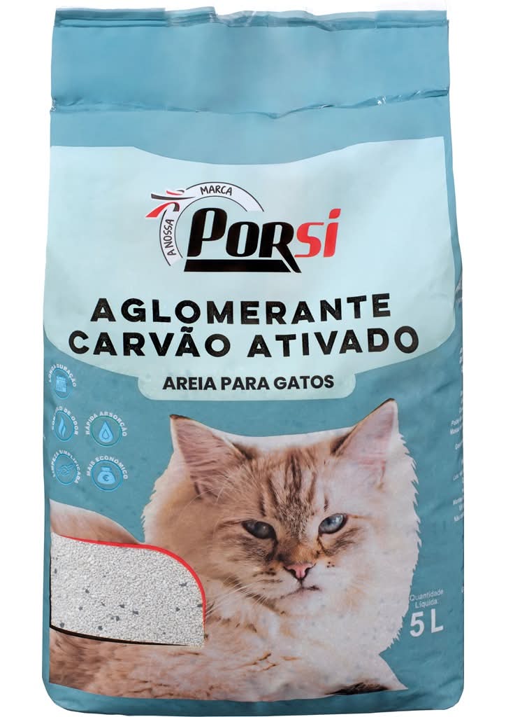 PorSi - Areia para Gato Aglomerante CarvÃ£o Ativo, 5L