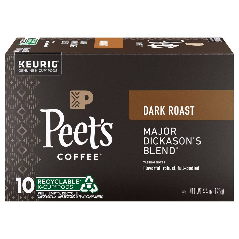 Peet's Coffee Keurig Genuine K-Cup Pods, Dark Roast-Major Dickason's Blend (0.44 oz, 10 ct)