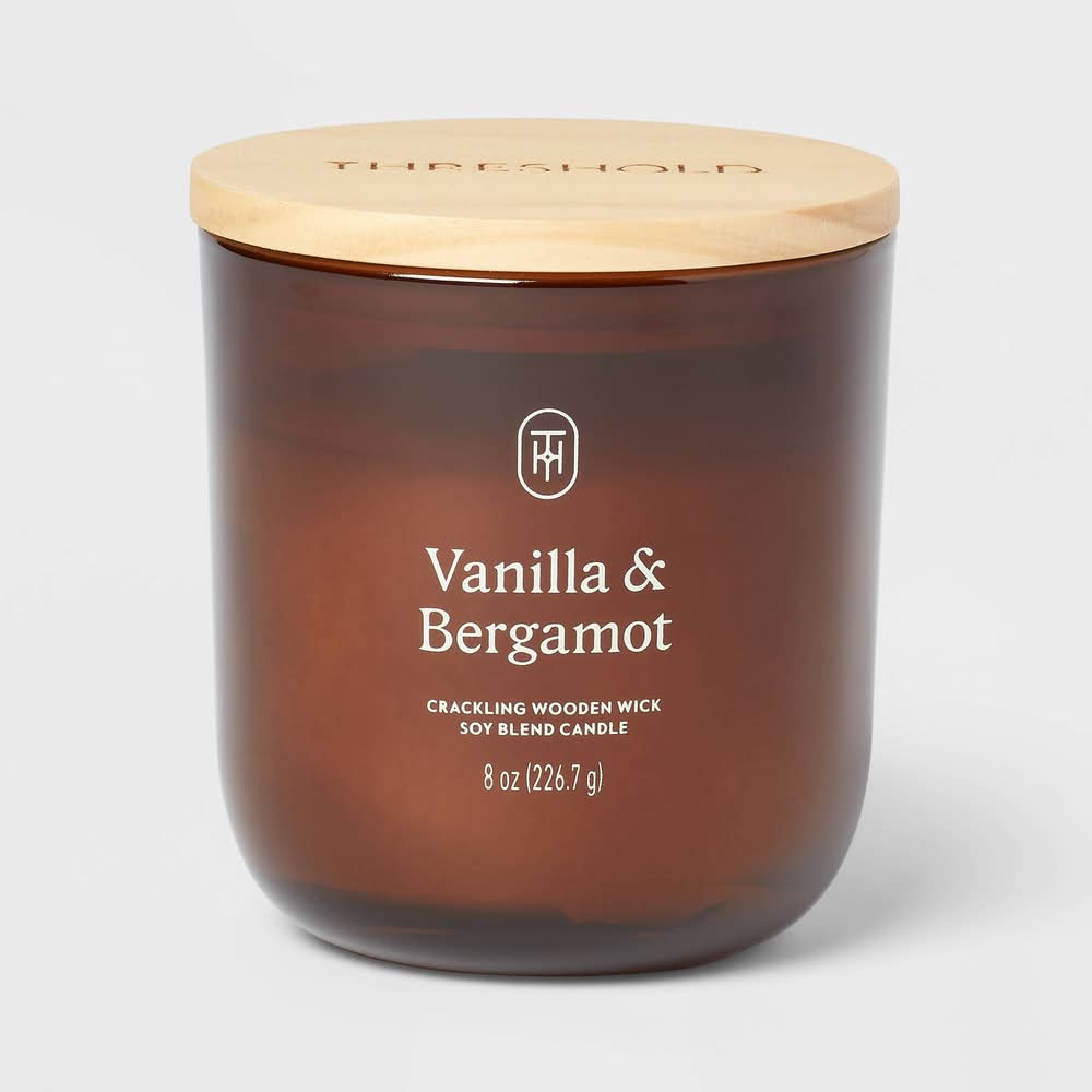 Threshold Crackling Wooden Wick Soy Blend Jar Candle, Vanilla-Bergamot (8 oz)