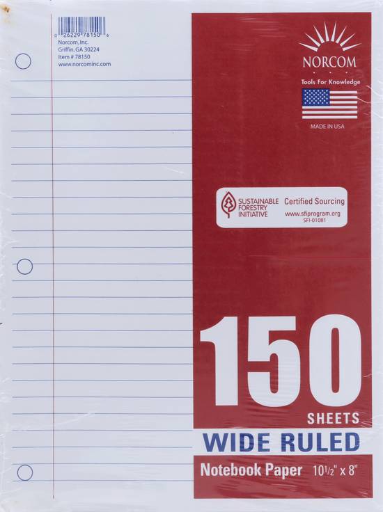 Norcom Wide Ruled Notebook Paper (150 ct)
