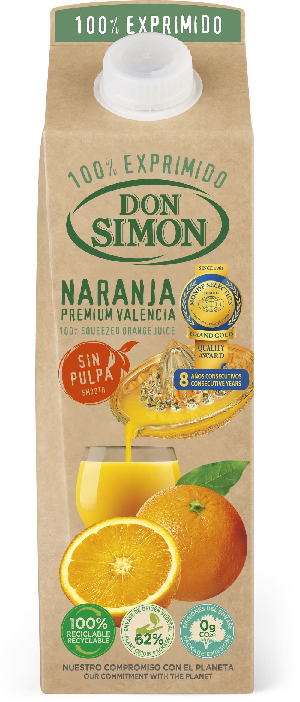 Zumo de naranja 100% exprimido sin pulpa · Don Simon (1 L)