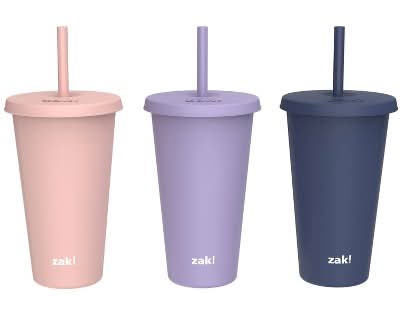 zak! 3pk 25 fl oz Plastic Solid Straw Tumbler Set: Multicolor Lidded Tumblers for Teens, Dishwasher-Safe