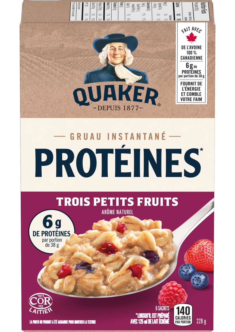 Quaker High Protein Instant Oatmeal, Triple Berry (228 g, 6 ct)