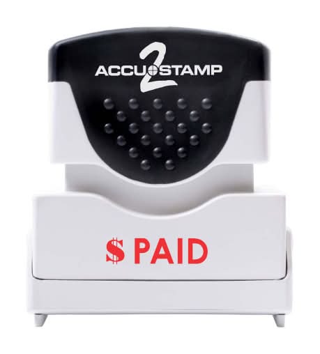 AccuStamp2 Paid Stamp, Shutter Pre-Inked One-Color PAID Stamp, 1/2" x 1-5/8" Impression, Red Ink