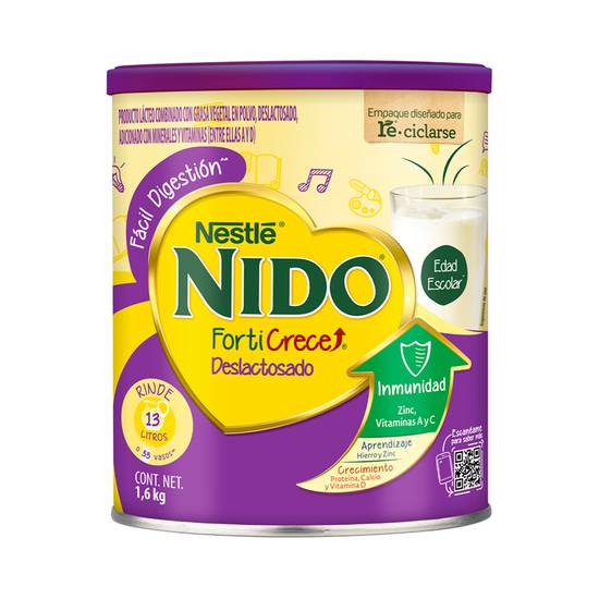 Nido leche en polvo forticrece deslactosada (lata 1.6 kg)