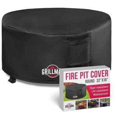 Grillman 32-16'' Heavy Duty Fire Pit Covers- Round, Black