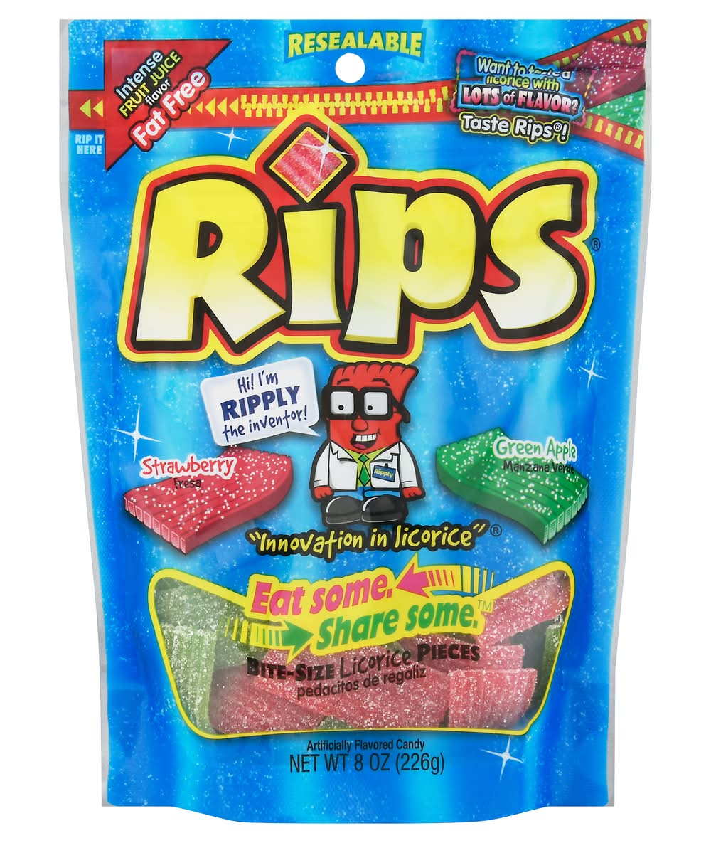 Rips Licorice Candy, Strawberry & Green Apple, Bite Size (8 oz)