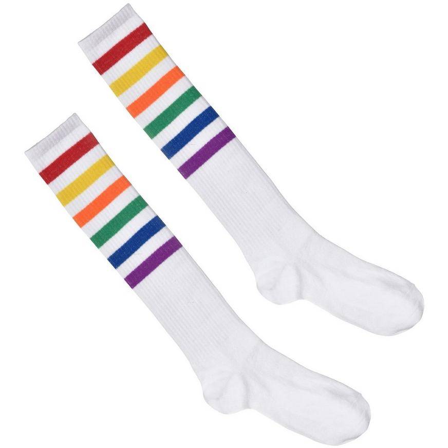 Party City Adult Rainbow Athletic Knee-High Socks