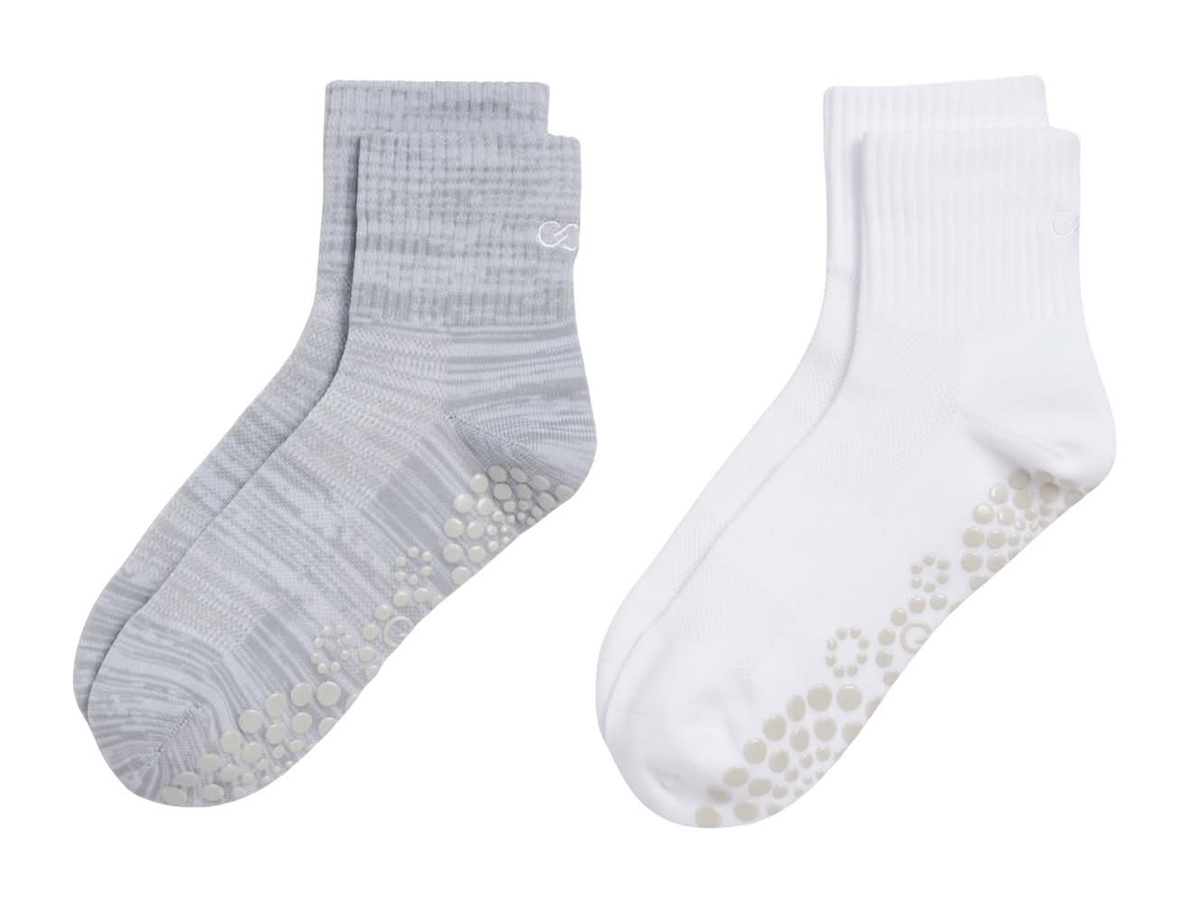 CALIA Women's 2-Pack Gripper Quarter Crew Socks (White/Grey, M)